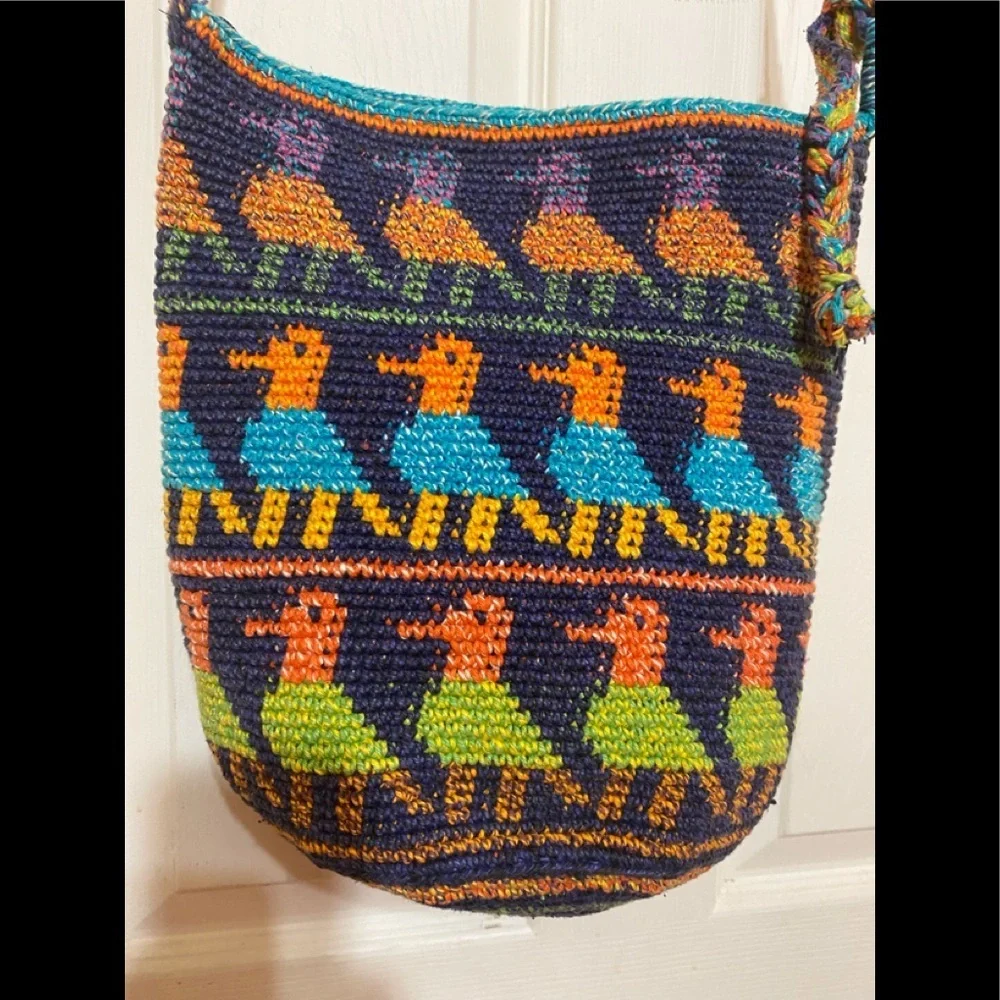Handmade hobo purse crossbody knitted crochet 12x12